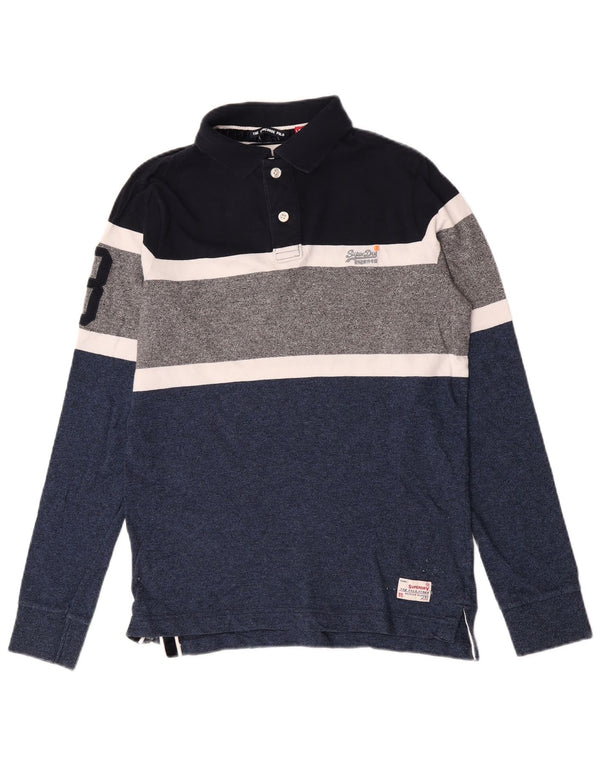 Superdry Boys Long Sleeve Rugby Polo Shirt 15-16 Years XL Blue Colourblock