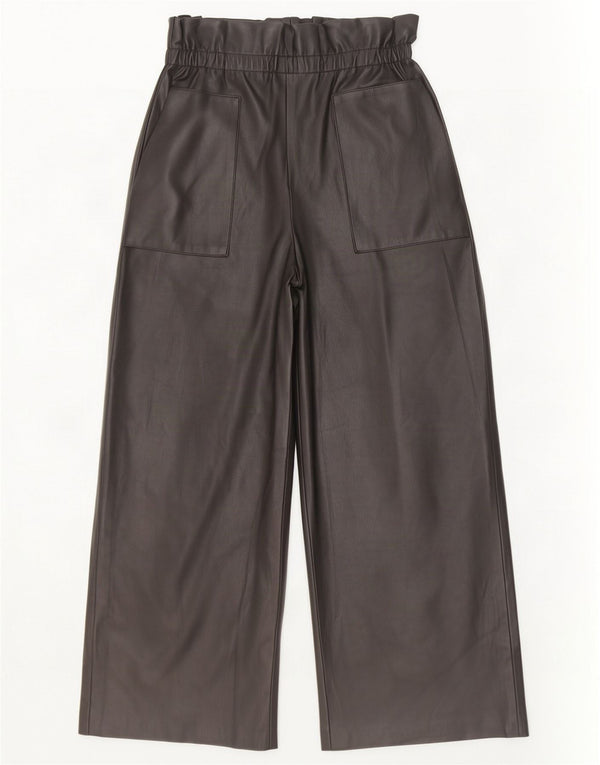 Zara Womens Crop Wide Leg Faux Leather Trousers XS W24 L25 Black