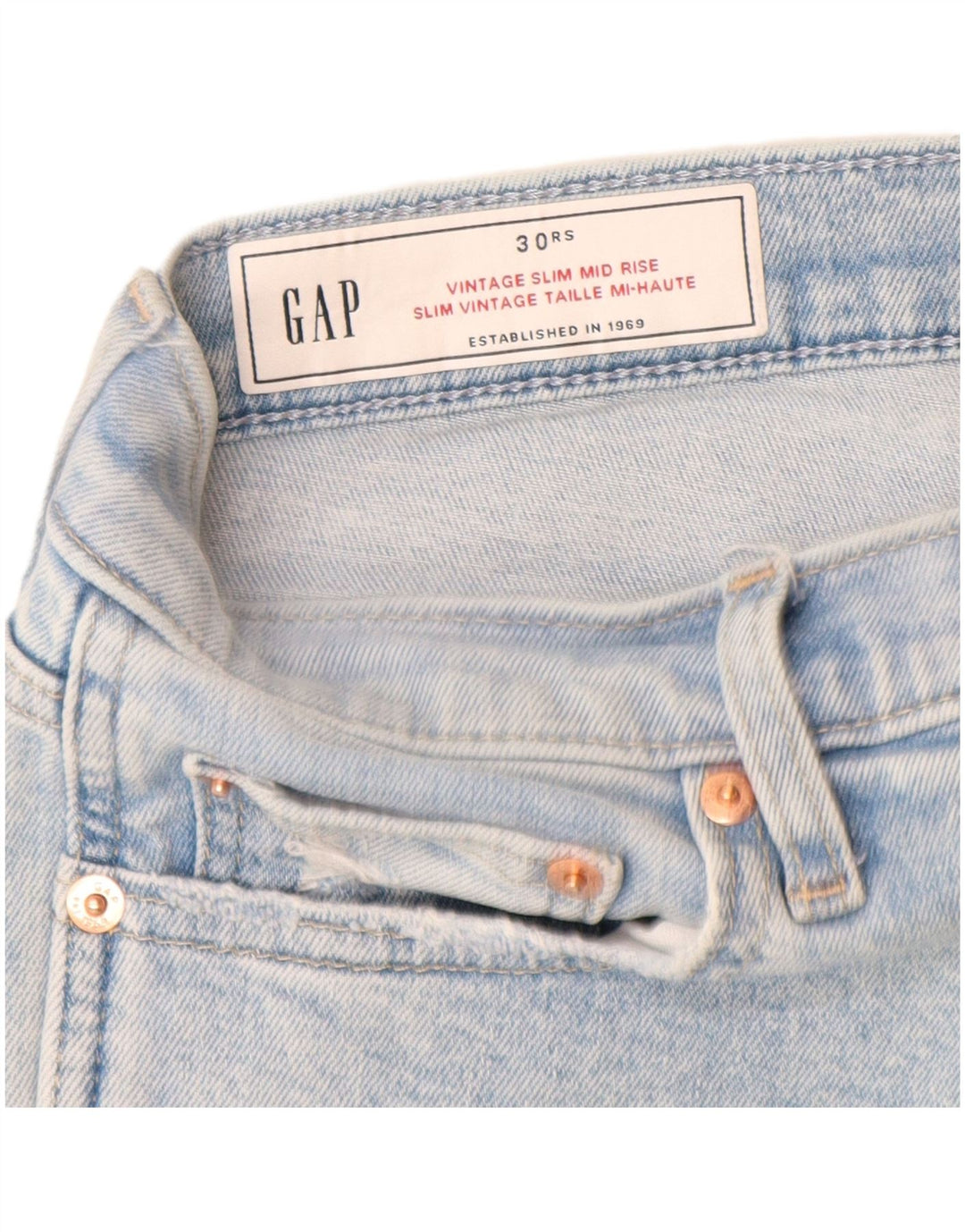 GAP Womens Distressed Mid Rise Slim Jeans W30 L27 Blue Cotton