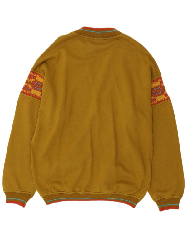 Stefanel Mens Cardigan Sweater Large Khaki Fair Isle Cotton