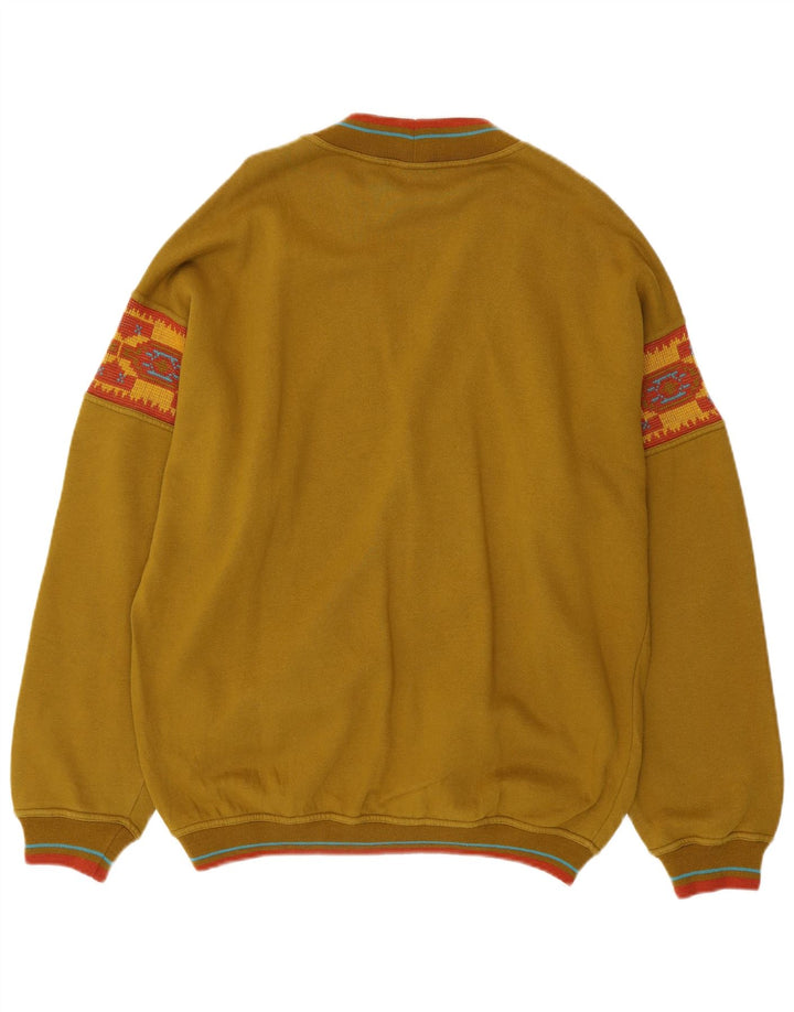 Stefanel Mens Cardigan Sweater Large Khaki Fair Isle Cotton