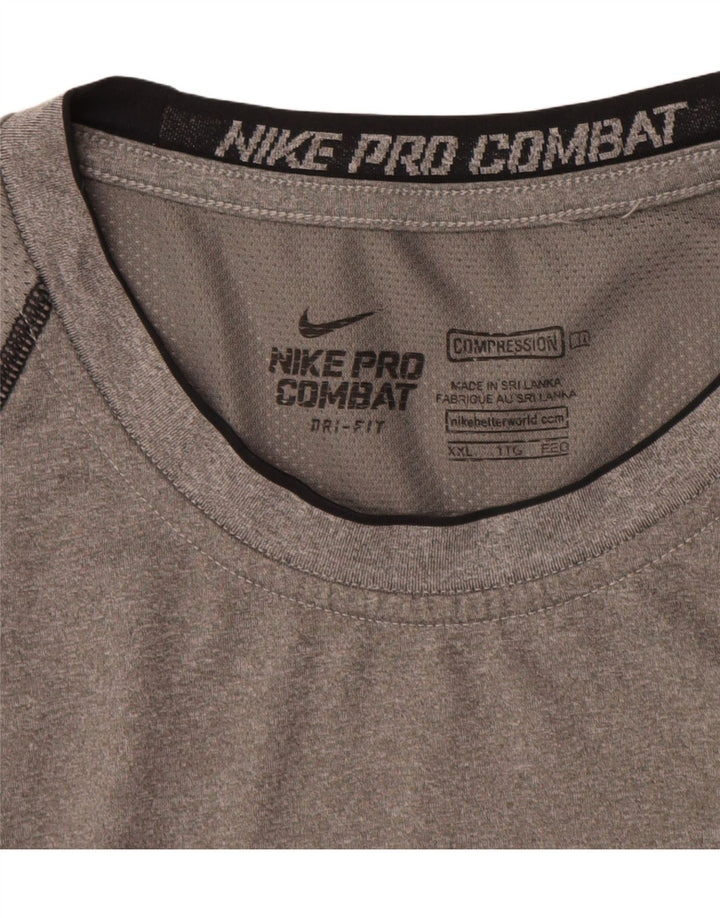 NIKE Mens Compression Vest Top 2XL Grey Colourblock Polyester