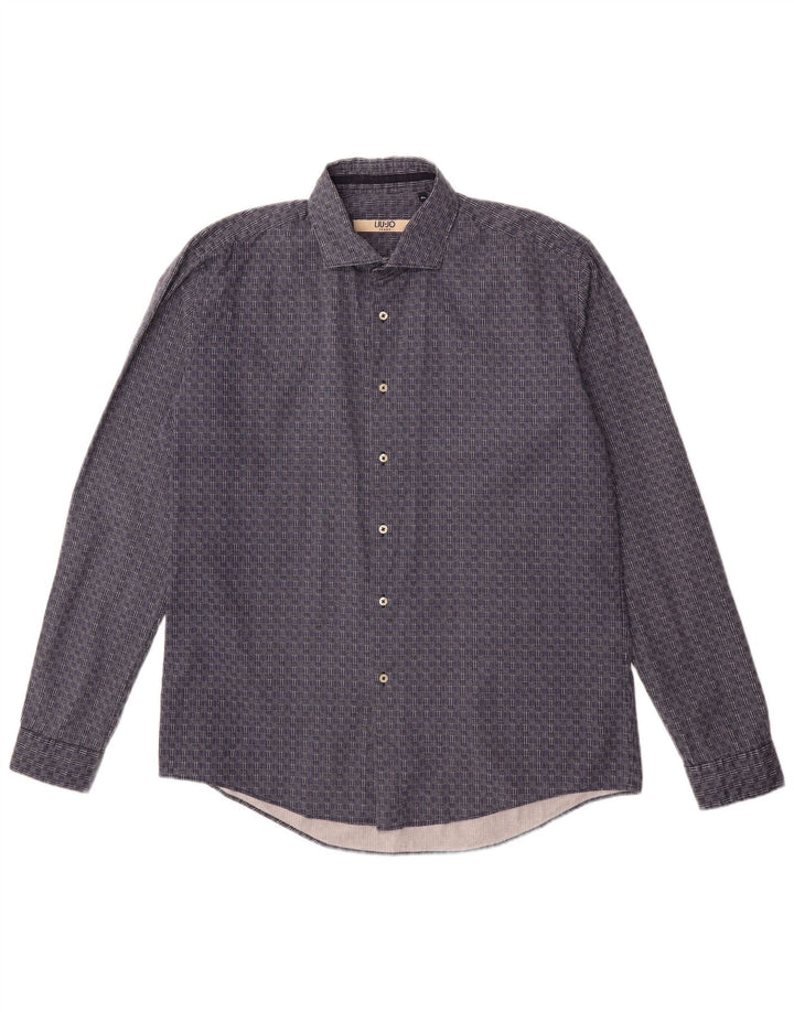 LIU JO Womens Shirt XL Navy Blue Check Cotton Classic