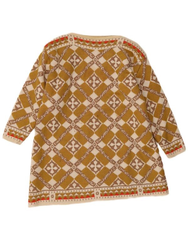 Vintage Womens Long Sleeve Jumper Dress UK 12 Medium Khaki Geometric