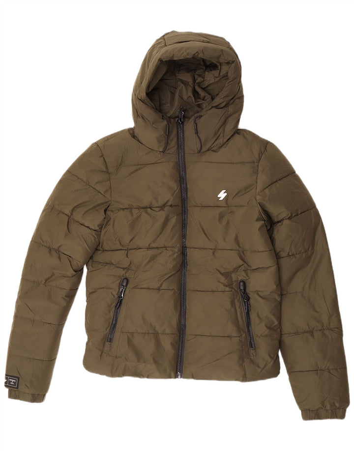 Superdry Mens Hooded Padded Jacket UK 36 Small Khaki Polyester