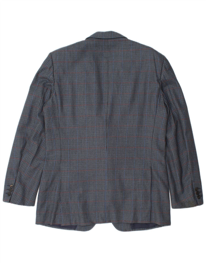 Burberrys Mens Blazer Jacket IT 48 Medium Navy Blue Houndstooth Wool