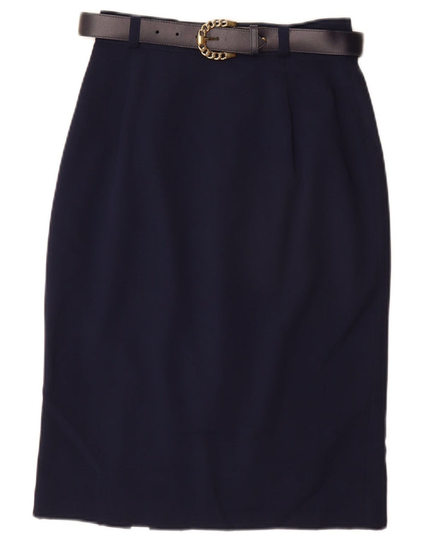 VINTAGE Womens Pencil Skirt UK 10 Small W26  Navy Blue Polyester