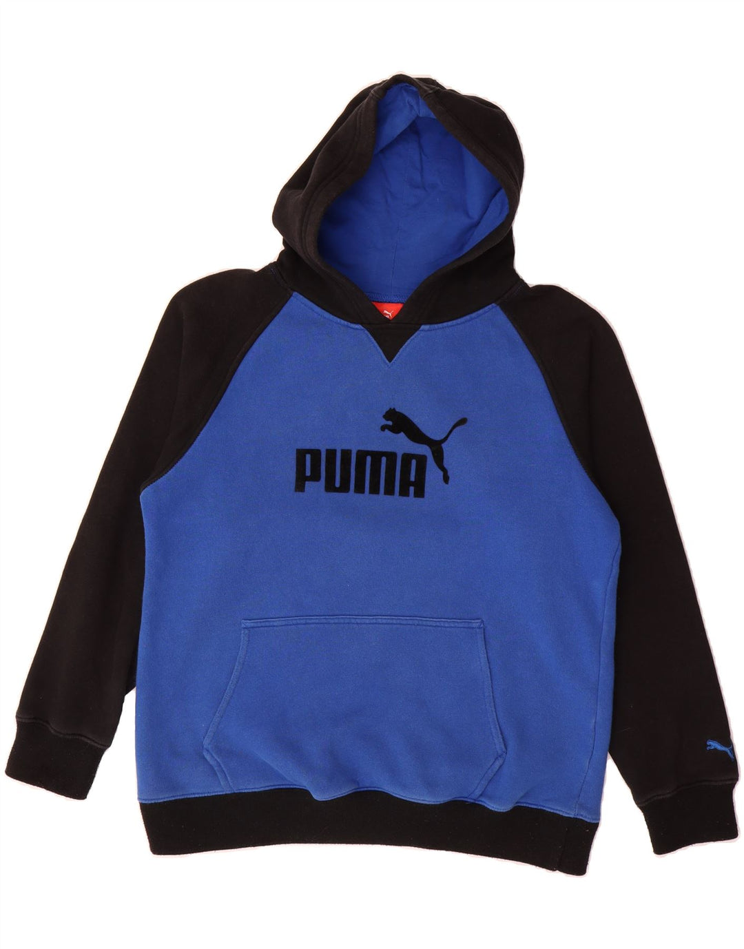 PUMA Boys Oversized Hoodie Jumper 9-10 Years Medium  Blue Colourblock Vintage Puma and Second-Hand Puma from Messina Hembry 