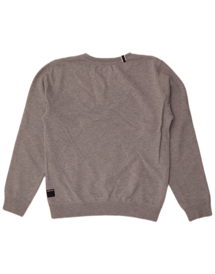 Replay Mens Graphic Sweatshirt Jumper Medium Grey Flecked Cotton