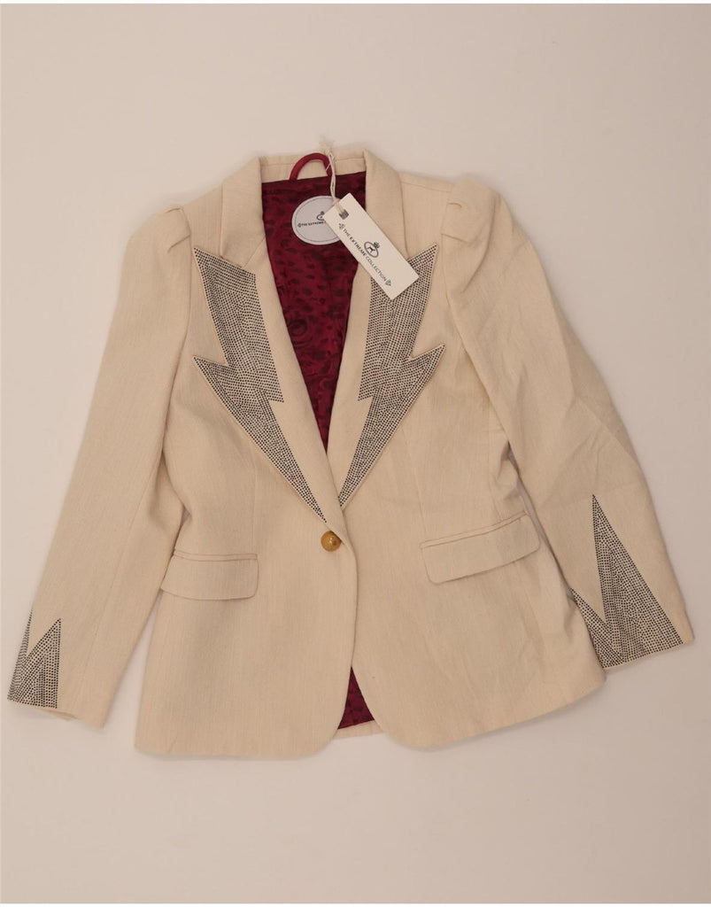 VINTAGE Womens 1 Button Blazer Jacket IT 44 Medium Off White Spotted Vintage Vintage and Second-Hand Vintage from Messina Hembry 