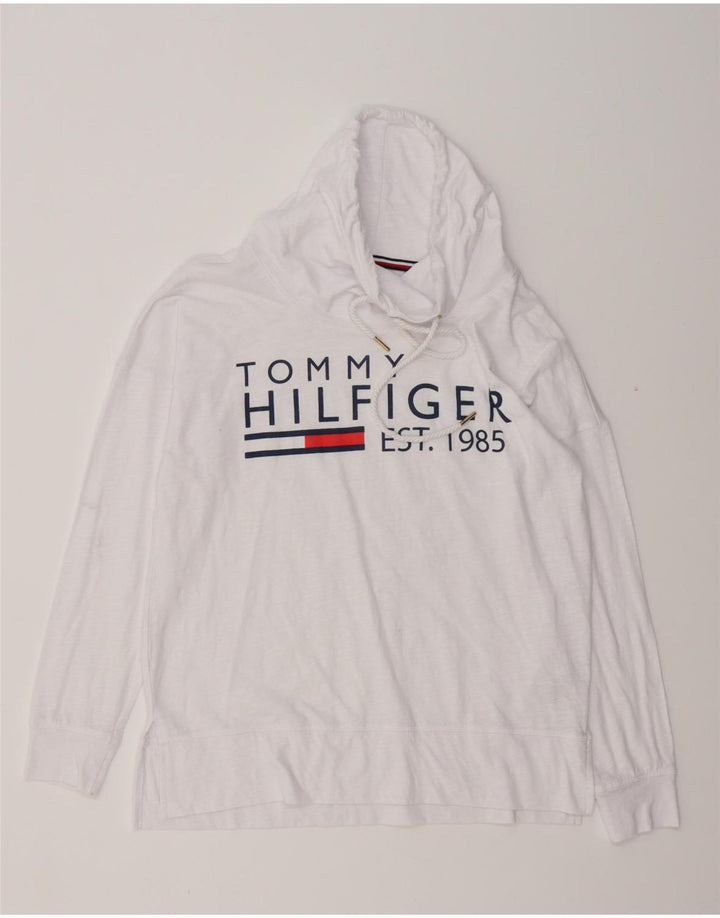 TOMMY HILFIGER Womens Oversized Graphic Top Long Sleeve UK 10 Small White
