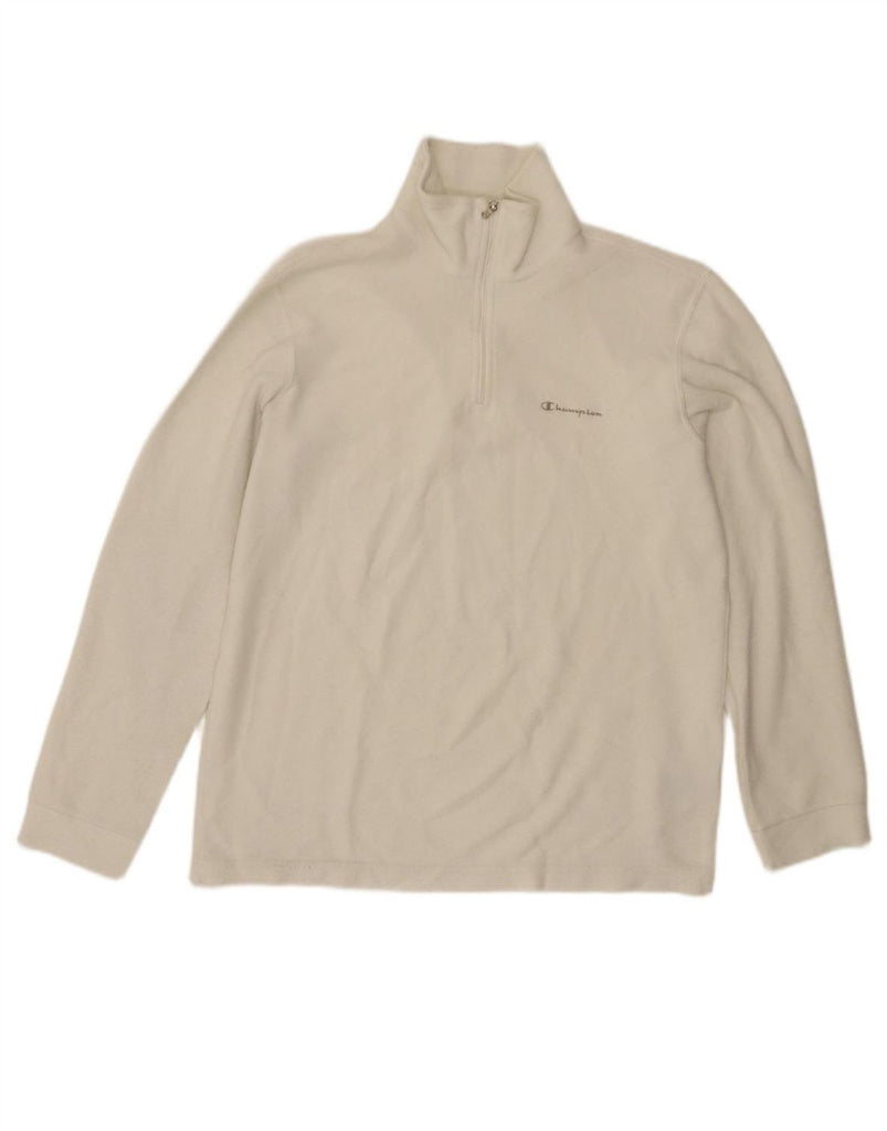 CHAMPION Mens Zip Neck Fleece Jumper Large White Polyester Vintage Champion and Second-Hand Champion from Messina Hembry 