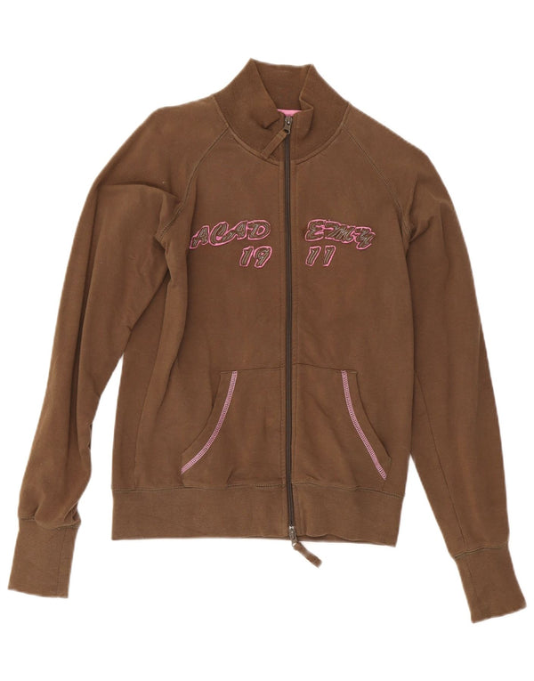 Fila Womens Graphic Tracksuit Top Jacket UK 10 Small Khaki Cotton