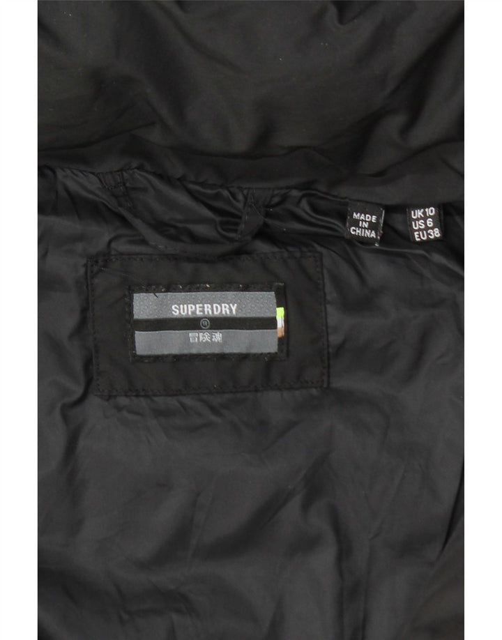 SUPERDRY Womens Hooded Padded Coat UK 10 Small Black Polyester