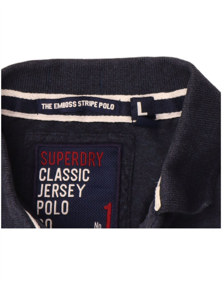 Superdry Mens Graphic Rugby Polo Shirt Large Navy Blue Colourblock Cotton