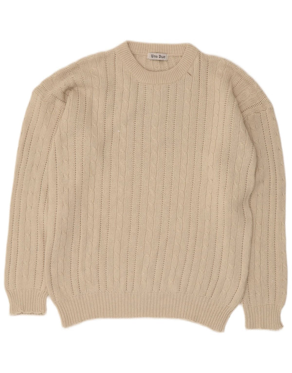 Uno Due Mens Crew Neck Jumper Sweater Small Beige Cotton