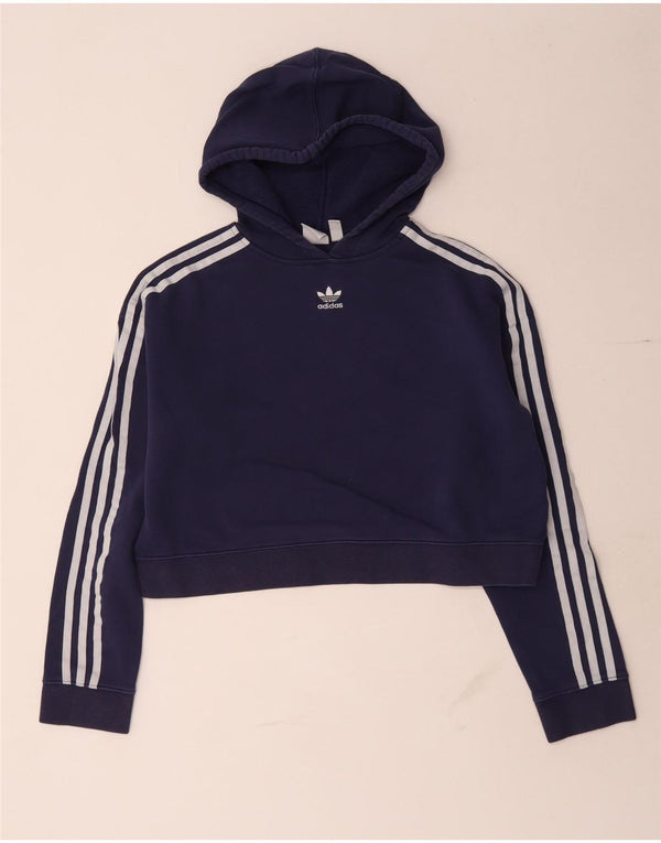 Adidas Womens Crop Oversized Zip Hoodie Sweater UK 10 Small Navy Blue