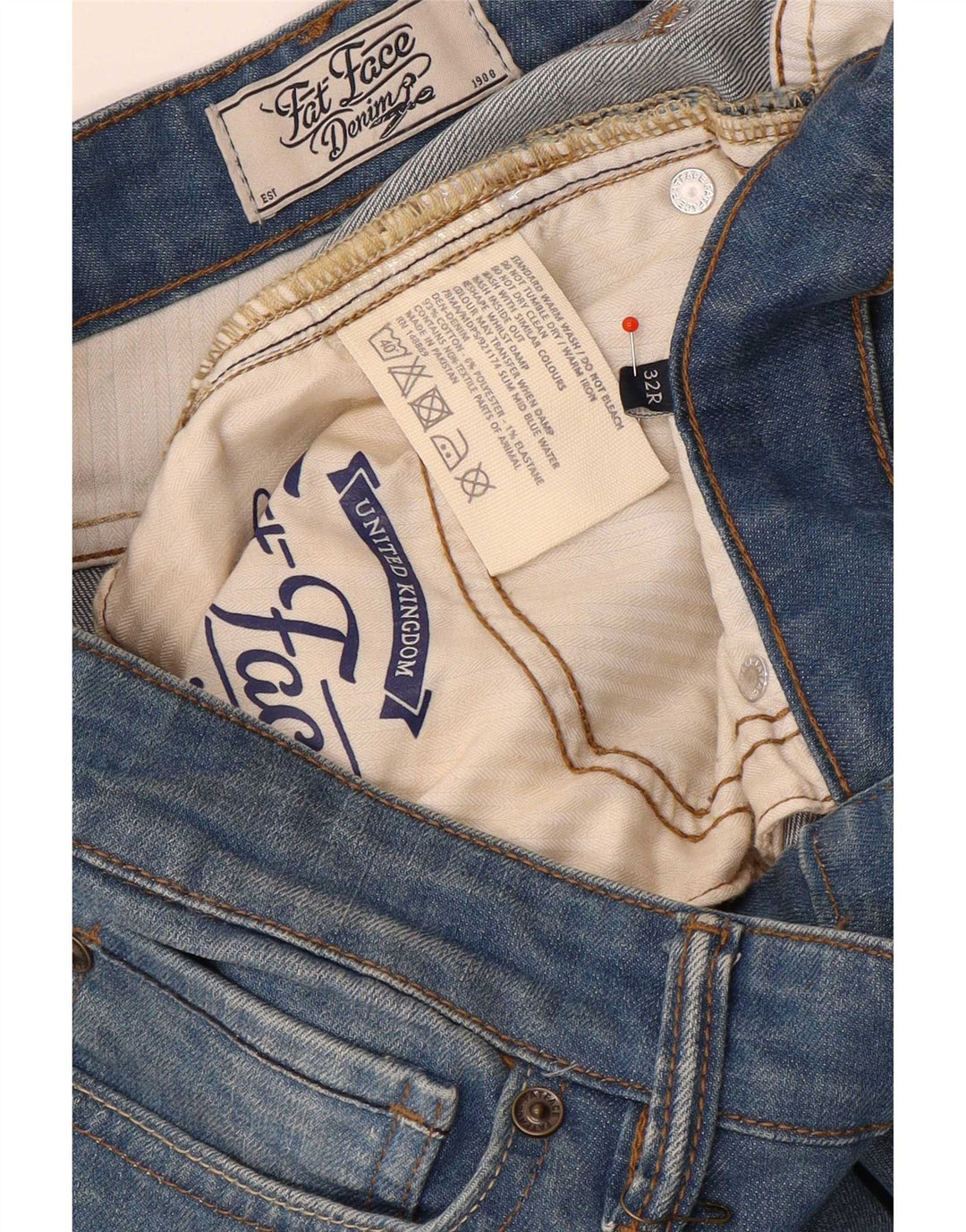 Fat Face Mens Slim Jeans W32 L32 Blue Cotton