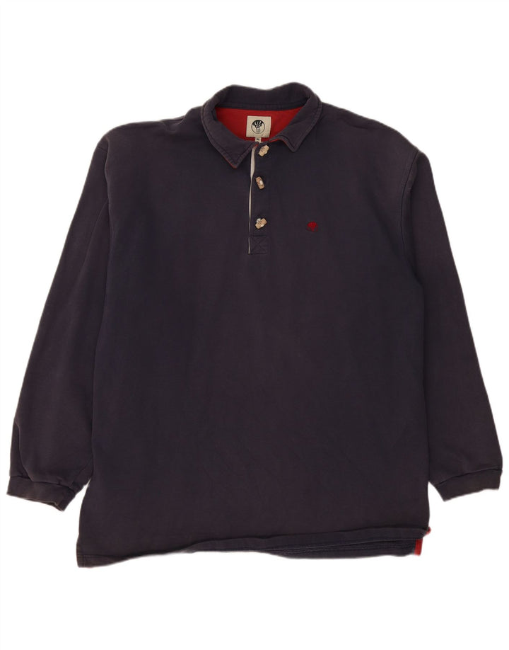 FAT FACE Mens Long Sleeve Polo Shirt XL Navy Blue Cotton