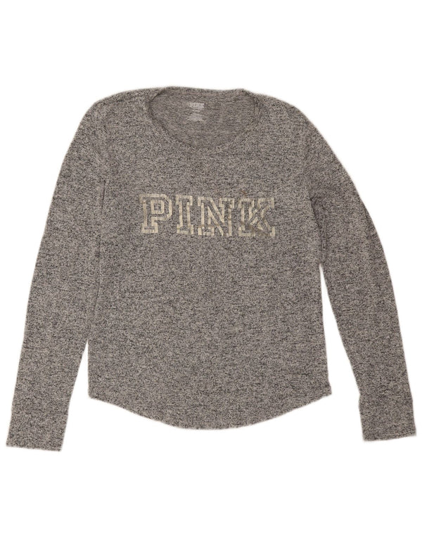Victoria's Secret Womens Pink Graphic Top Long Sleeve UK 14 Medium Grey