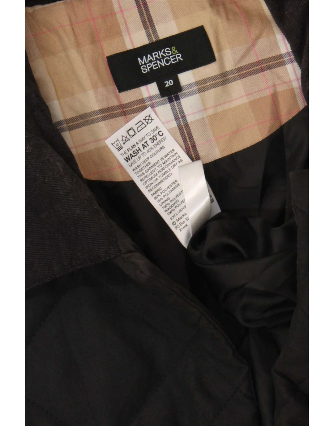 Marks & Spencer Womens Quilted Jacket UK 20 2XL Black Polyester