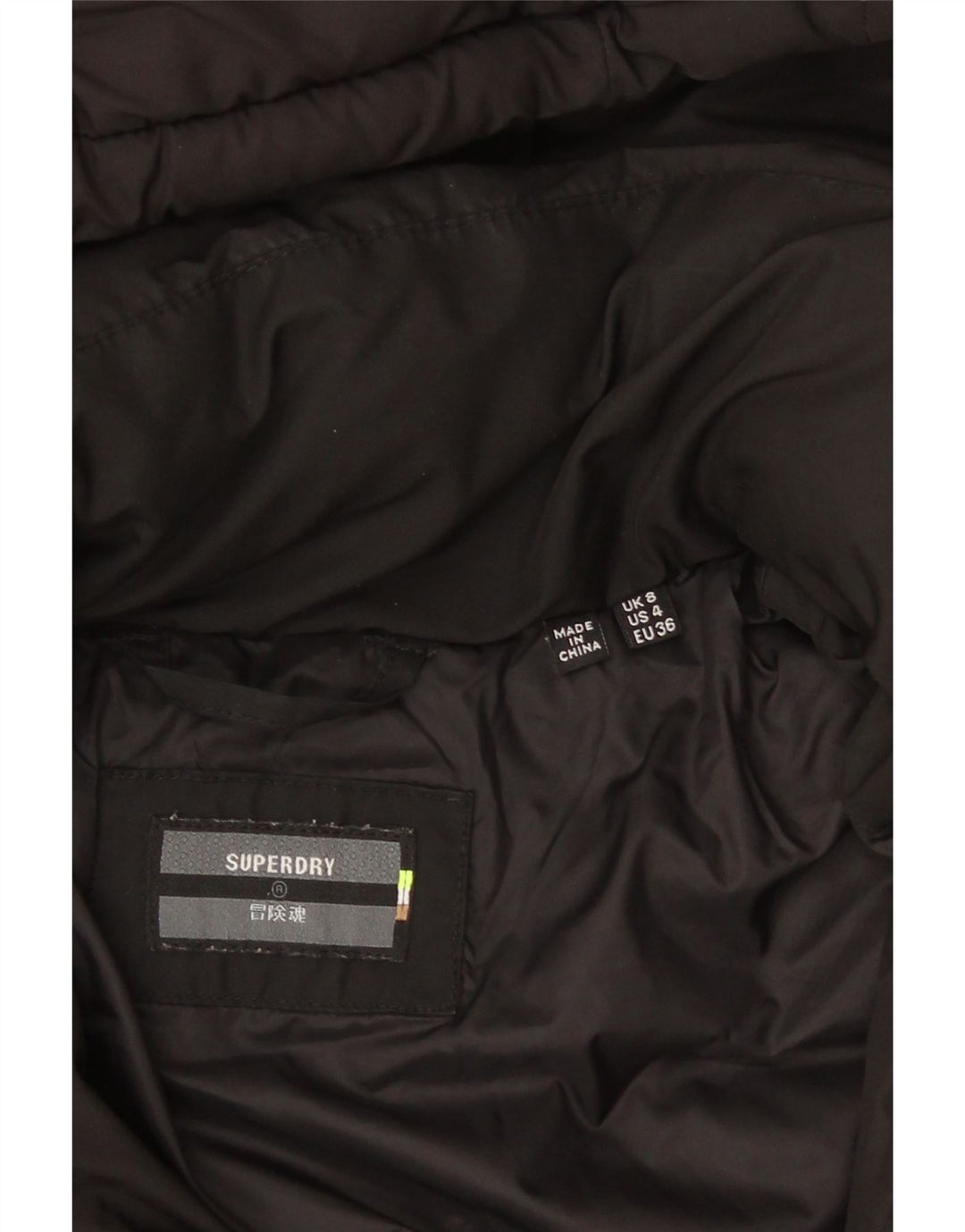 Superdry Womens Hooded Padded Jacket UK 8 Samll Black