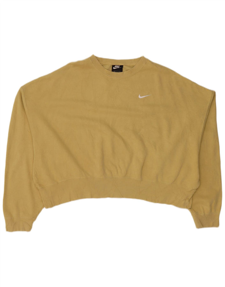 NIKE Womens Crop Oversized Sweatshirt Jumper UK 14 Medium Khaki Cotton