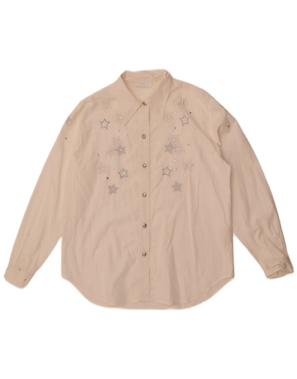 Roccobarocco Womens Graphic Shirt IT 44 Medium White Geometric Cotton