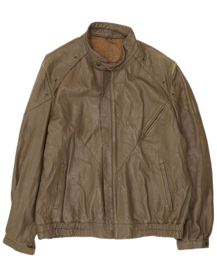VINTAGE Mens Leather Jacket IT 56 3XL Brown Leather
