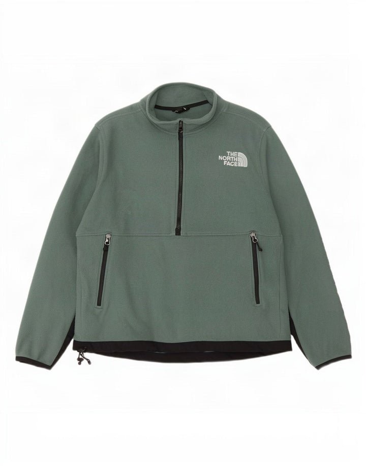 The North Face Mens Zip Neck Fleece Jumper Large Green Polyester