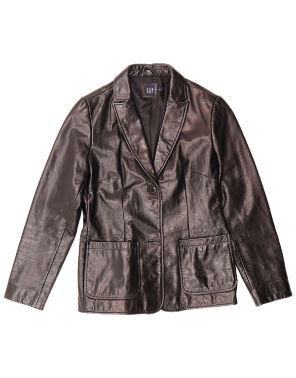 GAP Womens 2 Button Leather Blazer Jacket UK 10 Small Black Leather