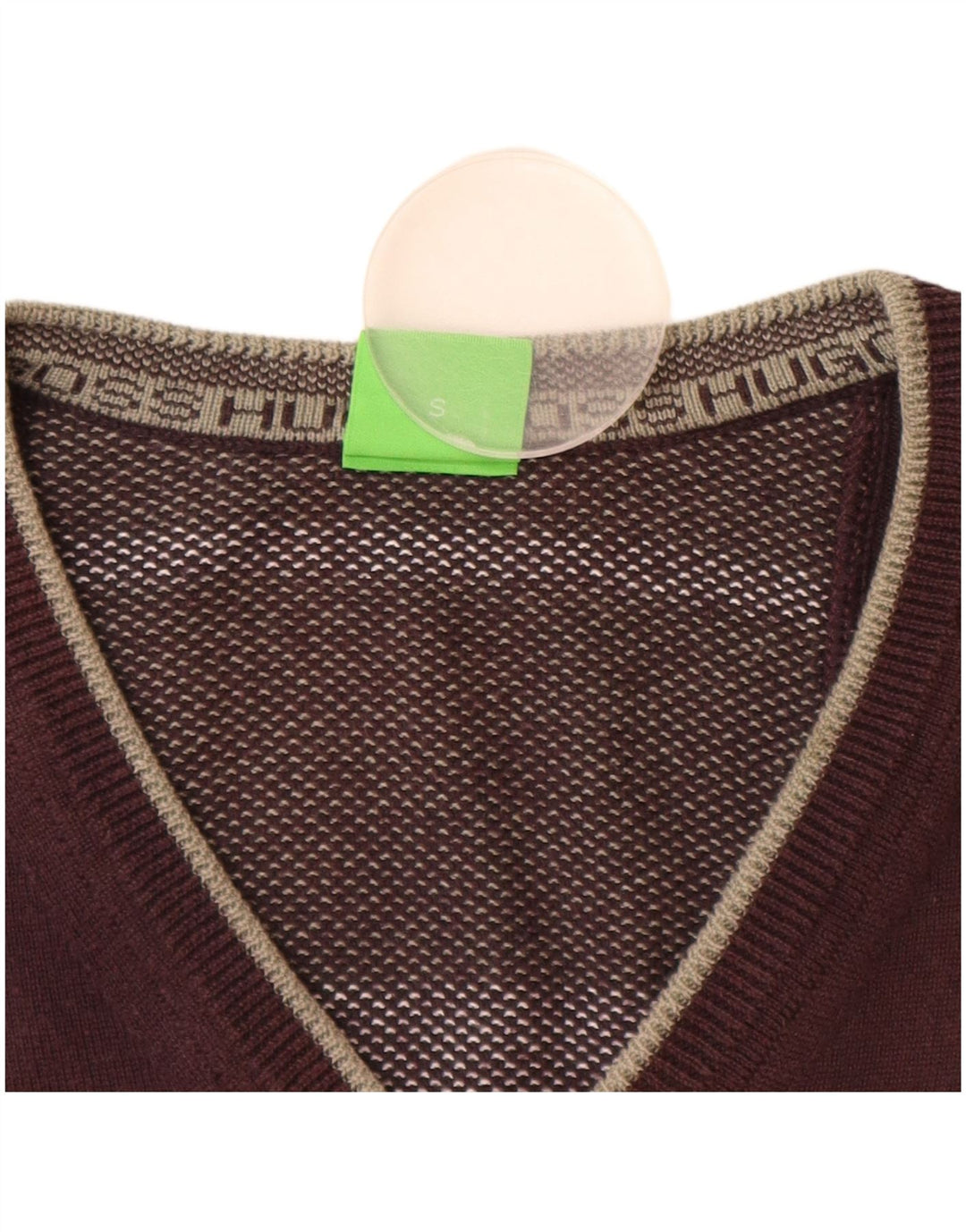 HUGO BOSS Mens V-Neck Jumper Sweater Small Brown Cotton