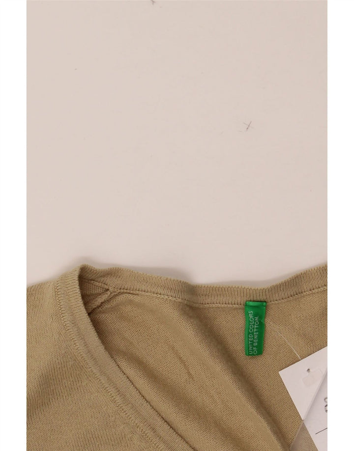 BENETTON Womens V-Neck Jumper Sweater UK 12 Medium Beige