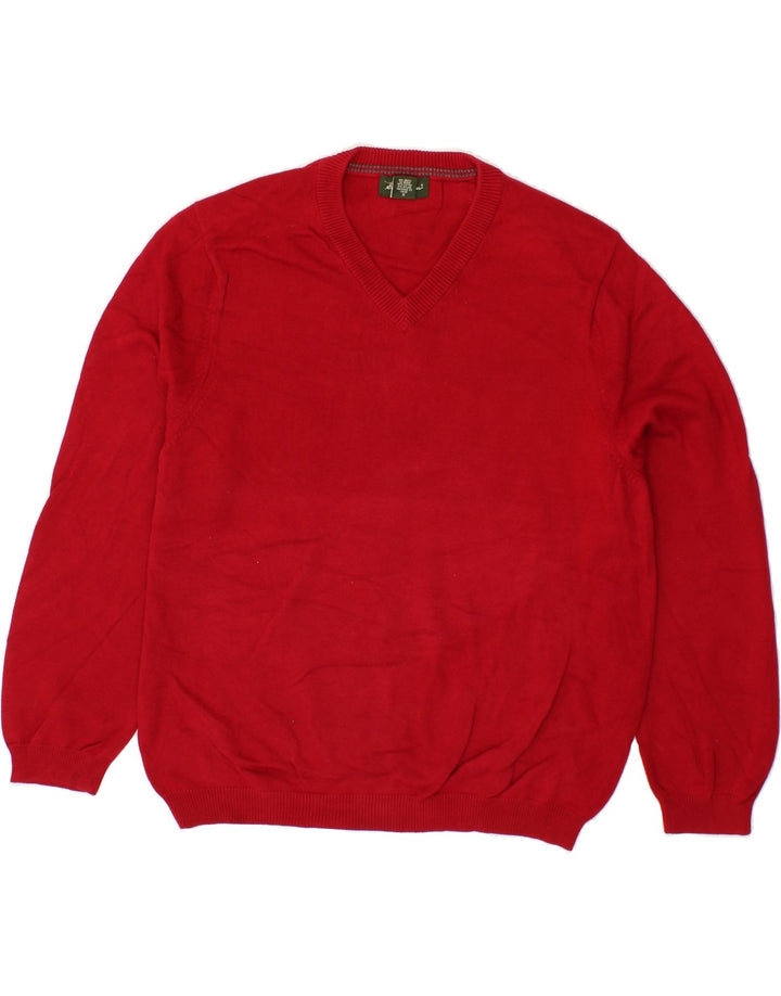 EDDIE BAUER Mens V-Neck Jumper Sweater Large Red Cotton Vintage Eddie Bauer and Second-Hand Eddie Bauer from Messina Hembry 