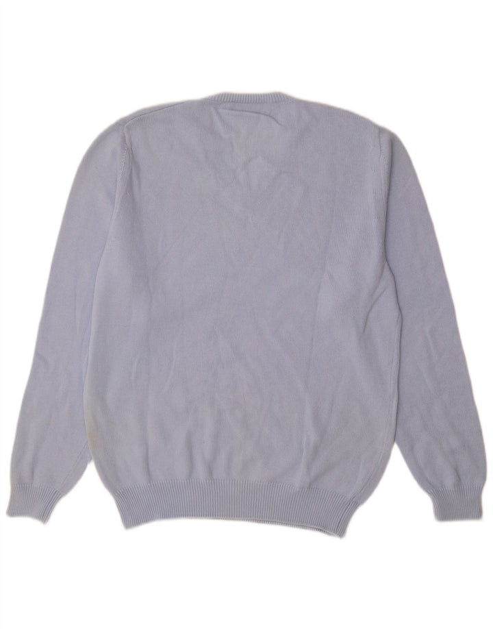 FRED PERRY Mens V-Neck Jumper Sweater Medium Blue Cotton