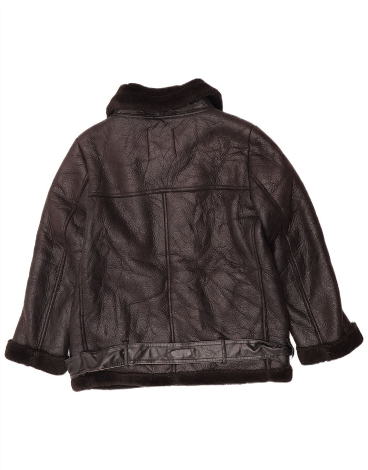 Zara Womens Faux Leather Sherpa Jacket UK 14 Medium Black Polyurethane