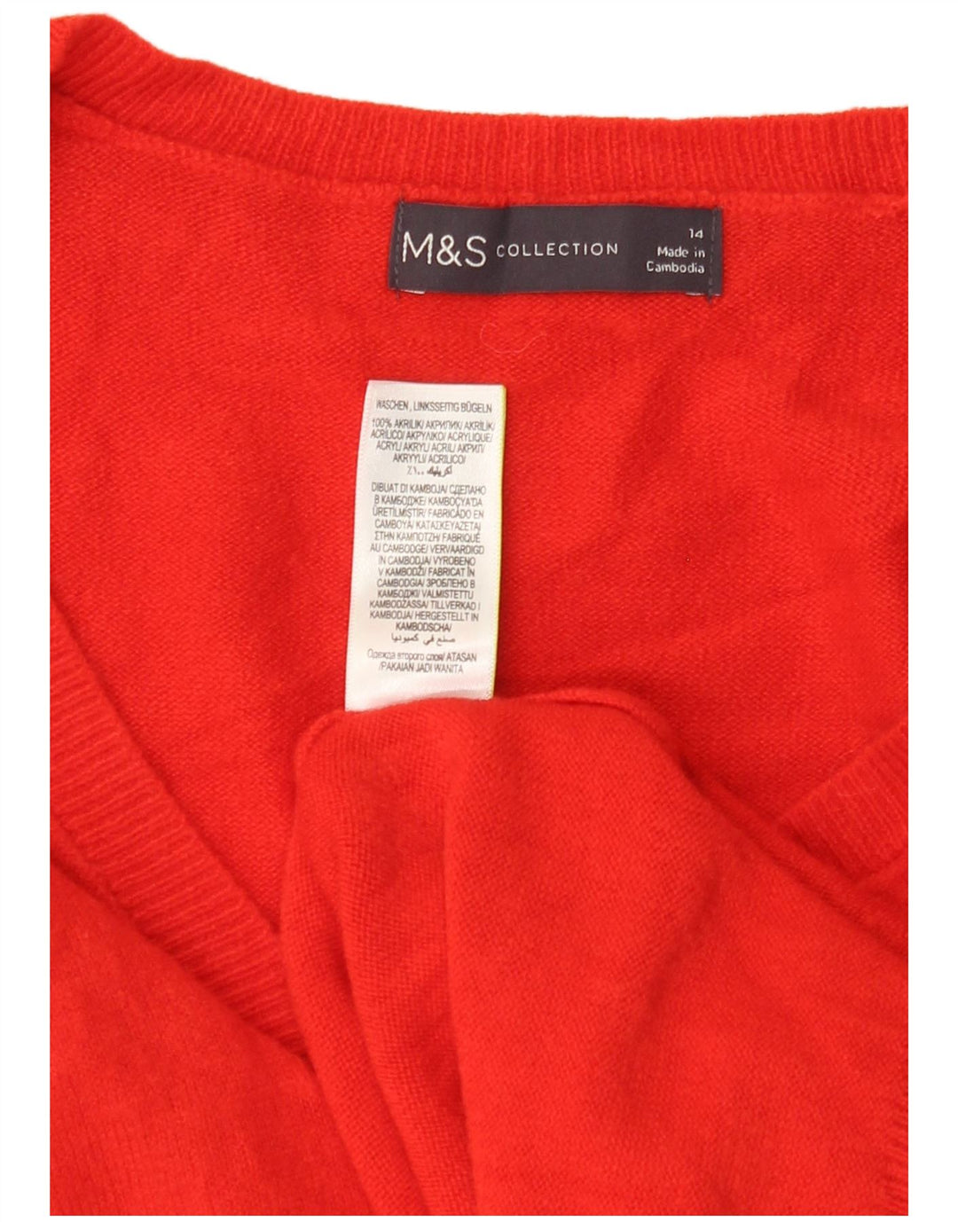 MARKS & SPENCER Womens V-Neck Jumper Sweater UK 14 Large Red Acrylic
