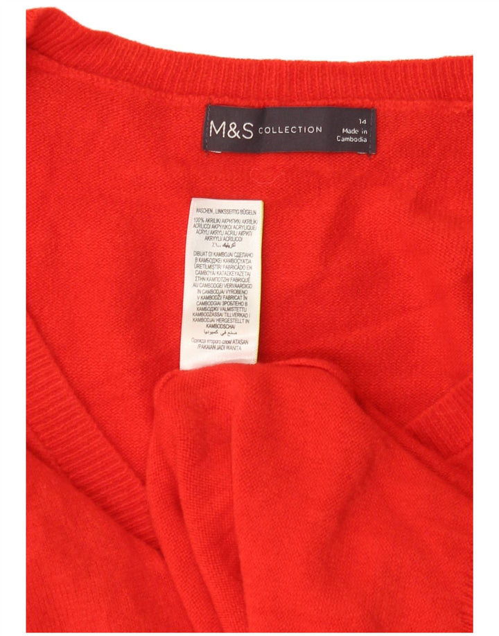 MARKS & SPENCER Womens V-Neck Jumper Sweater UK 14 Large Red Acrylic