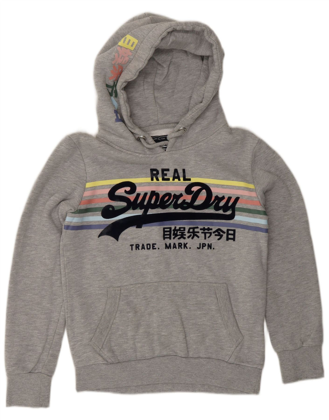 SUPERDRY Womens Graphic Hoodie Jumper UK 10 Small Grey Cotton