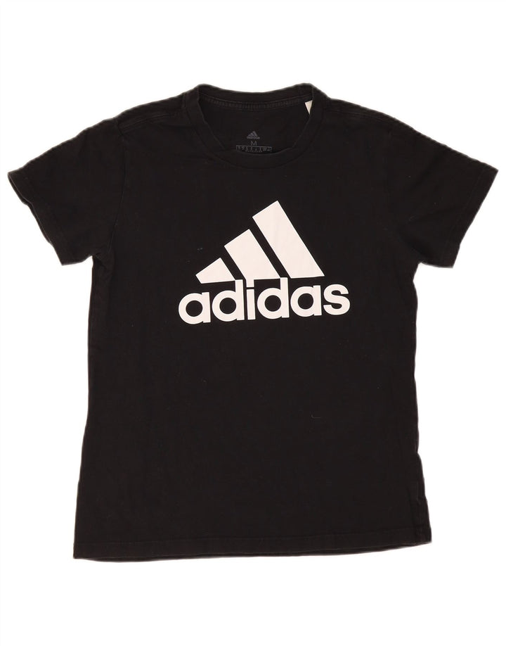ADIDAS Womens Graphic T-Shirt Top UK 12/14 Medium Black Cotton