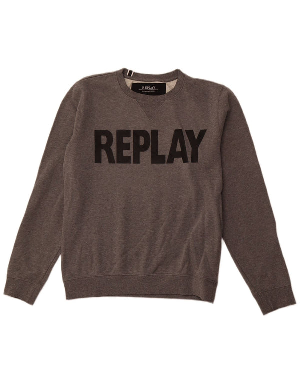 REPLAY Mens Graphic Sweatshirt Jumper Large Grey Cotton