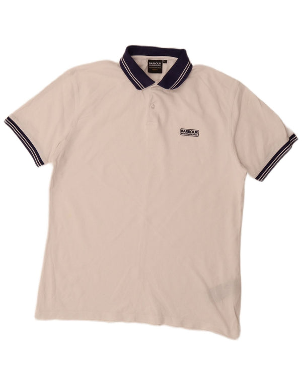Barbour Mens Rugby Polo Shirt Large White Striped Cotton