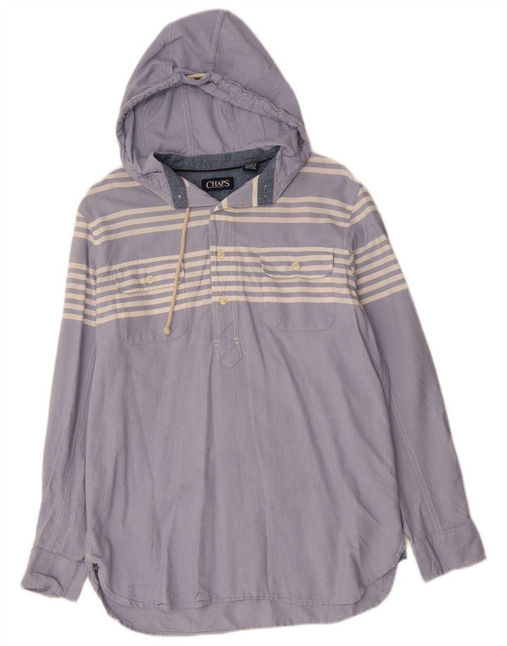 CHAPS Mens Hooded Pullover Shirt Medium Blue Striped Cotton