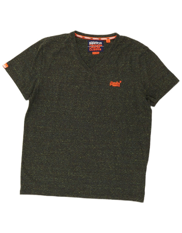 Superdry Mens T-Shirt Top 2XL Khaki Flecked Cotton