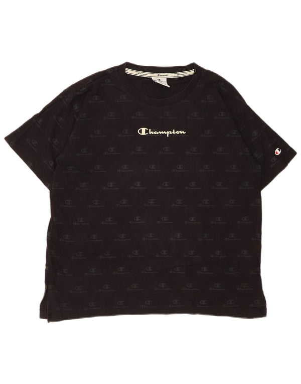 CHAMPION Womens Oversized Graphic T-Shirt Top UK 10 Small Black Cotton