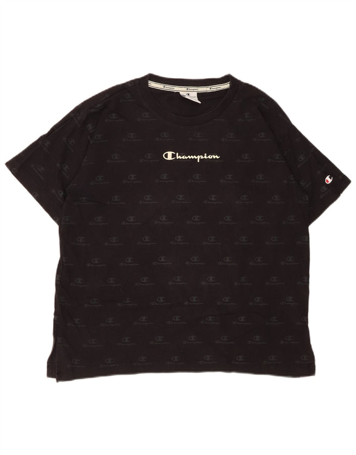 CHAMPION Womens Oversized Graphic T-Shirt Top UK 10 Small Black Cotton