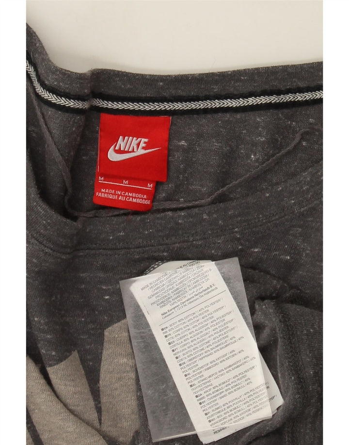 Nike Womens Graphic Sweatshirt Jumper UK 14 Medium Grey Flecked Cotton