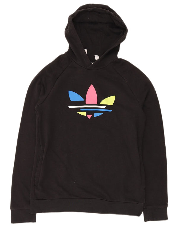 ADIDAS Boys Graphic Hoodie Jumper 14-15 Years Black Cotton