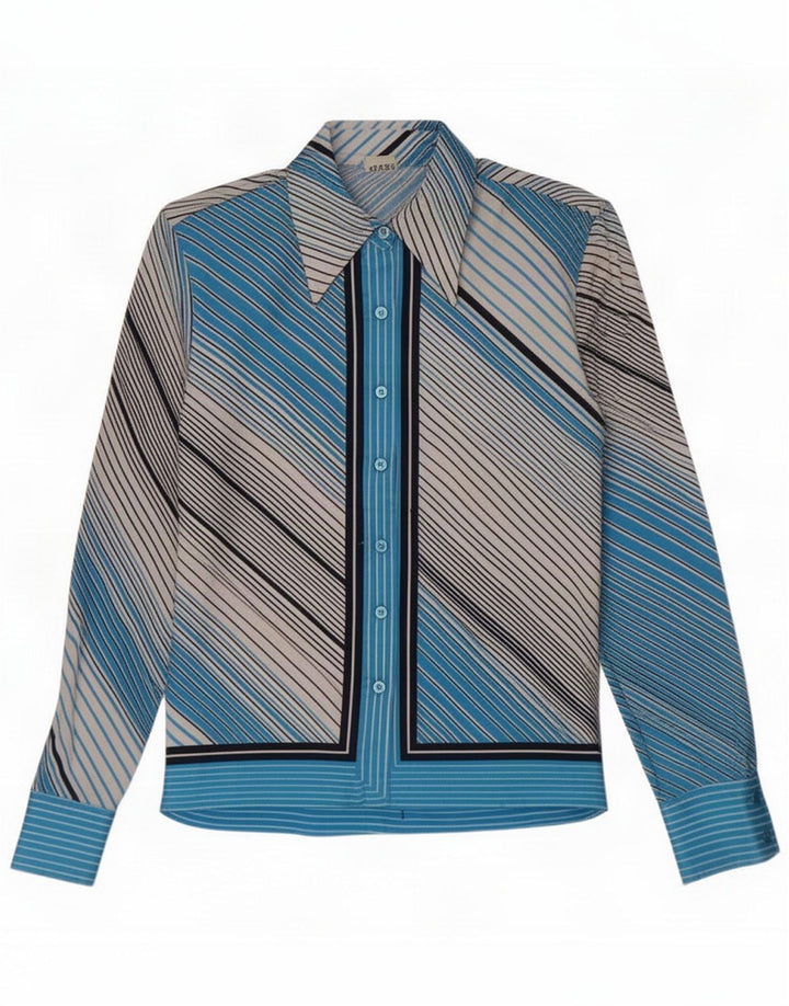 Vintage Womens Shirt IT 46 Large Blue Striped Polyester