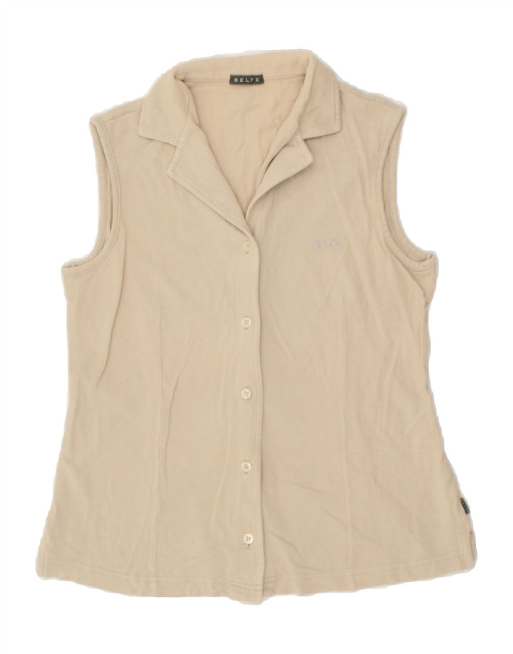 BELFE Womens Long Sleeve Shirt UK 12 Medium Beige Cotton Vintage Belfe and Second-Hand Belfe from Messina Hembry 